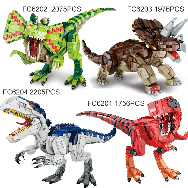 Dinosaur Series Building Blocks Simulation Sound Effect Children's Toy Gift Jurassic World Big TYRANNOSAURUS TRICERATOPS Bricks