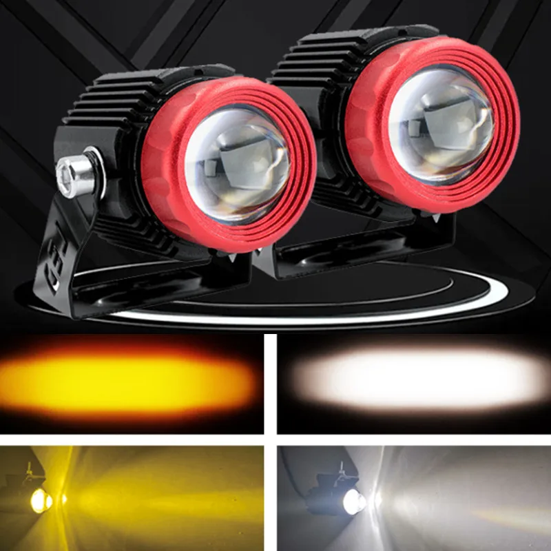 

New Dual-color Far And Near Integrated Waterproof Super Bright Small Steel Gun Car Motorcycle LED Spotlights Headlights Lighting