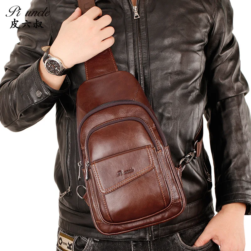 Men's Leather Chest Bag Casual One-shoulder Crossbody Bag Multifunctional Chest Diagonal Backpack Large Capacity Retro