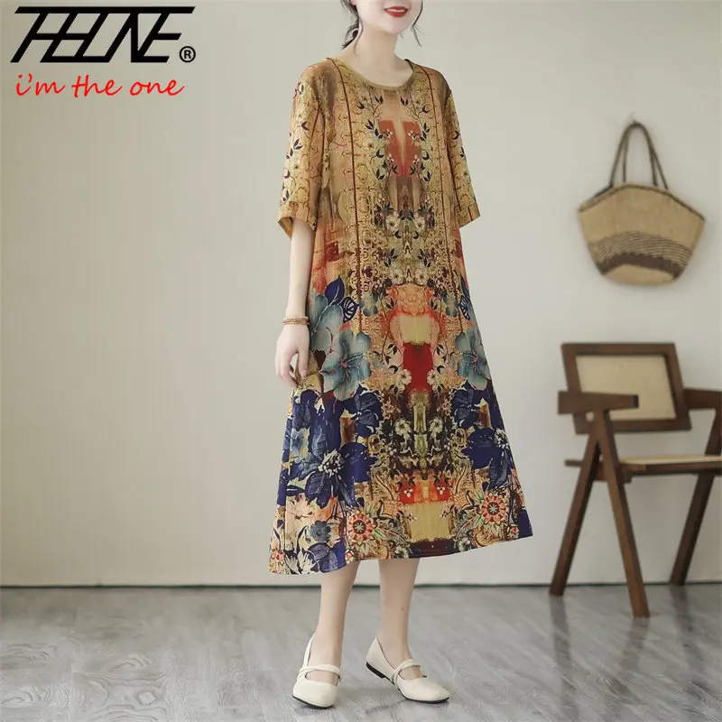 

Женское шифоновое платье-трапеция, повседневное Свободное длинное платье большого размера с принтом в Корейском стиле, лето 2023