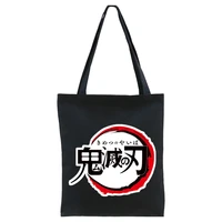 japanese anime kimetsu no yaiba graphic bags cartoon demon slayer canvas shopping bags girls fashion casual pacakge hand bag