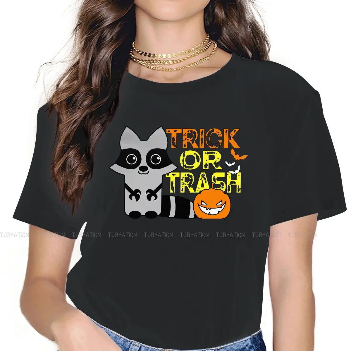 

Halloween Rocoon Trick or Trash Classic Women's TShirt Racoon Animals O Neck Girls Tops 5XL Lady T Shirt Humor Fashion Gift