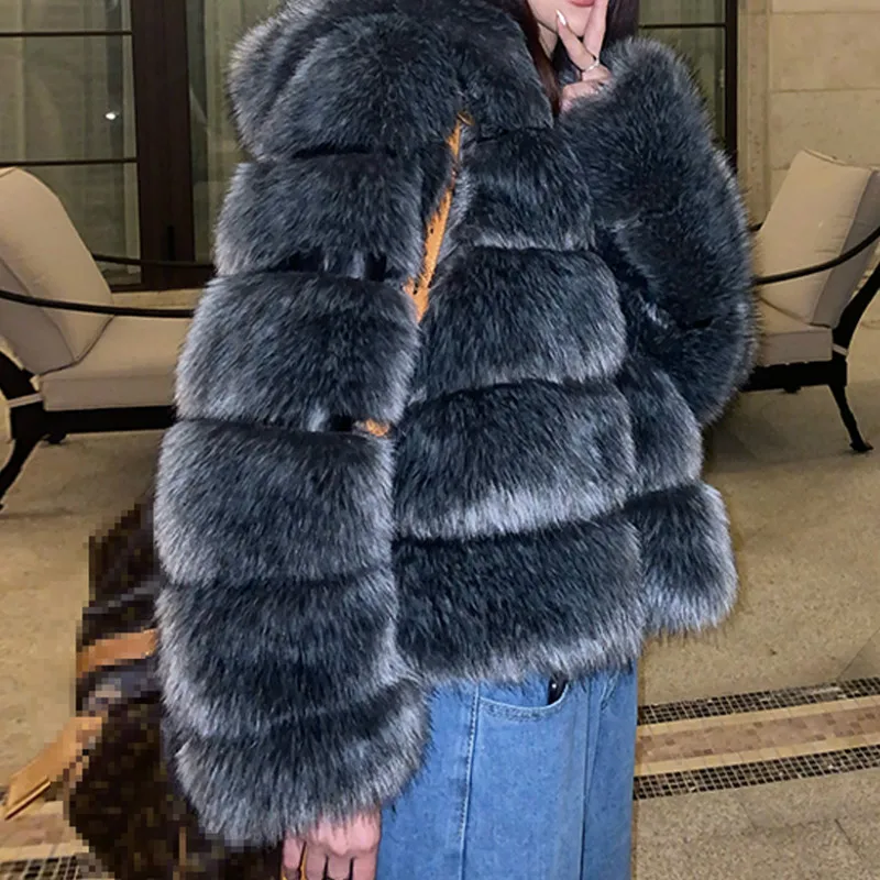 Oversize High Street Short Fur Coat Women 2020 Winter Long Sleeve Faux Fox Fur Coats Lady Warm Overcoat Cropped Jacket S-4XL