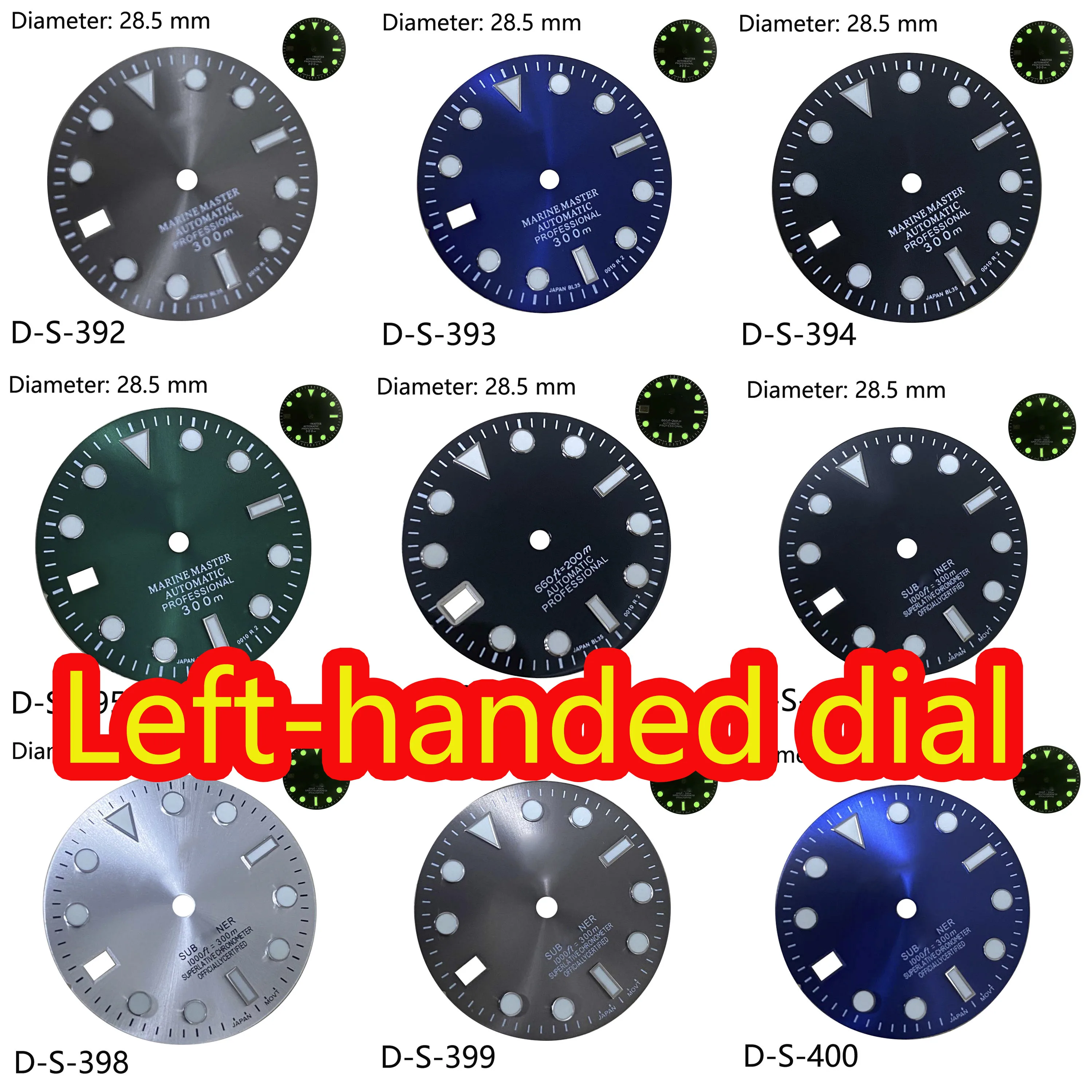 

28,5 мм регулируемый циферблат левой руки C3 светящийся циферблат NH35 циферблат подходит для механических часов NH35 аксессуары