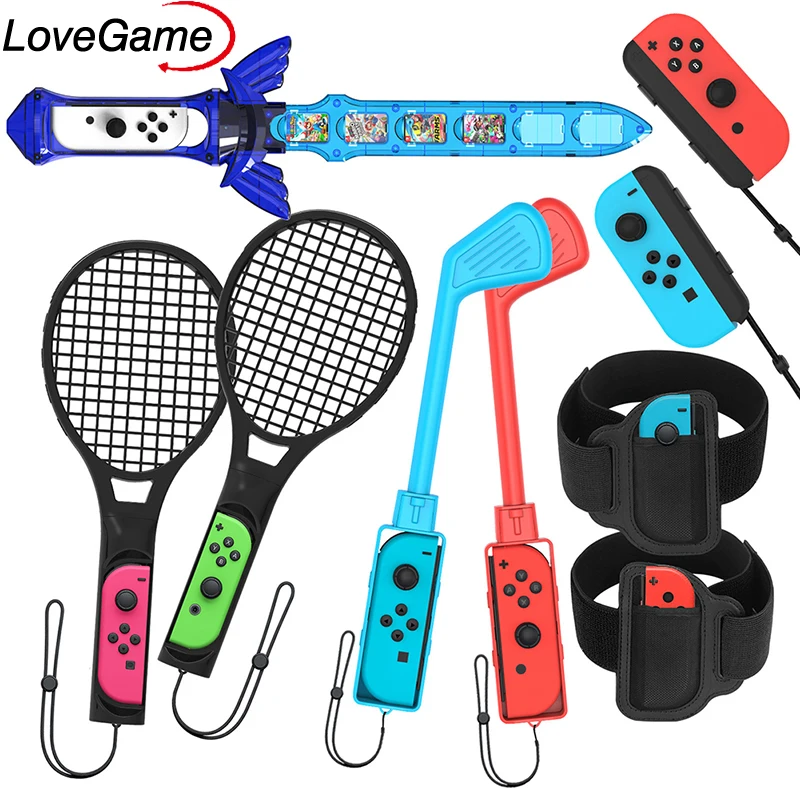 

JYS-NS236 for Switch 9 in 1 Sports Game Accessories Set for Nintendo Switch Golf Club/Tennis Racket/Leg Strap/ Games Lightscabe