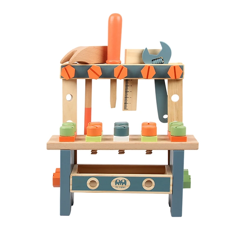 

Children Simulation Wooden Tool Table DIY Bench Large Toolbox Screw Nut Combination Toy Maintenance Toy