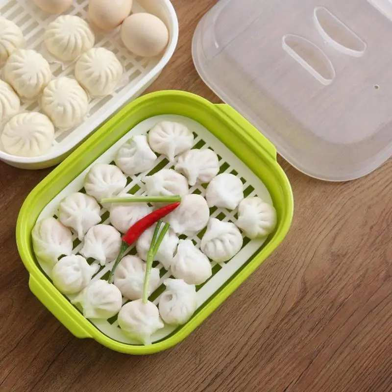 

Microwave Oven Steamer For Dumplings Steamed Buns Rectangular Steaming Box With Lid Household Steamer Pot Kitchen Cooking Tools