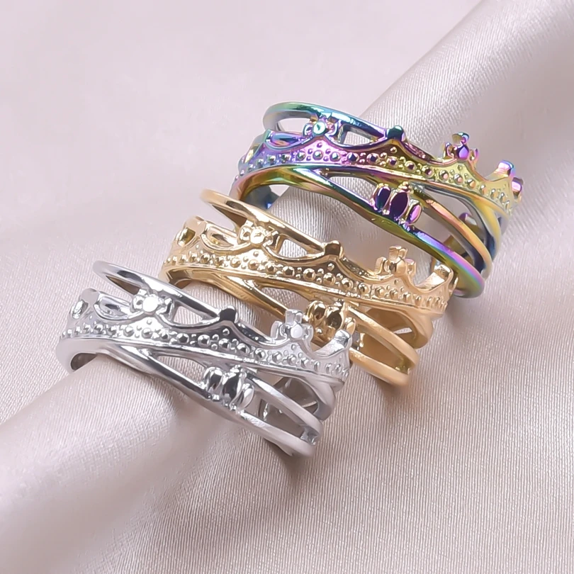 

New Fashion Adjustable Crown Ring Stainless Steel Personal Irregular Design Open Rings for Woman Men Couple Anillos Jewelry Gift
