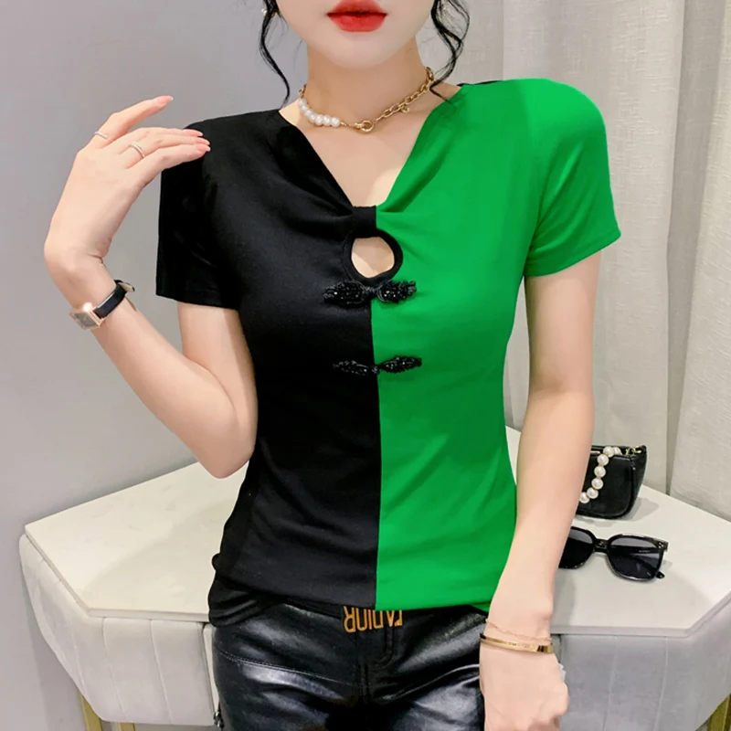 

Женская футболка с коротким рукавом и пуговицами, в стиле ретро