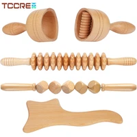 5pcsset wooden lymphatic drainage massage roller stick wood swiss cup wood therapy tools for anti cellulite body sculpting