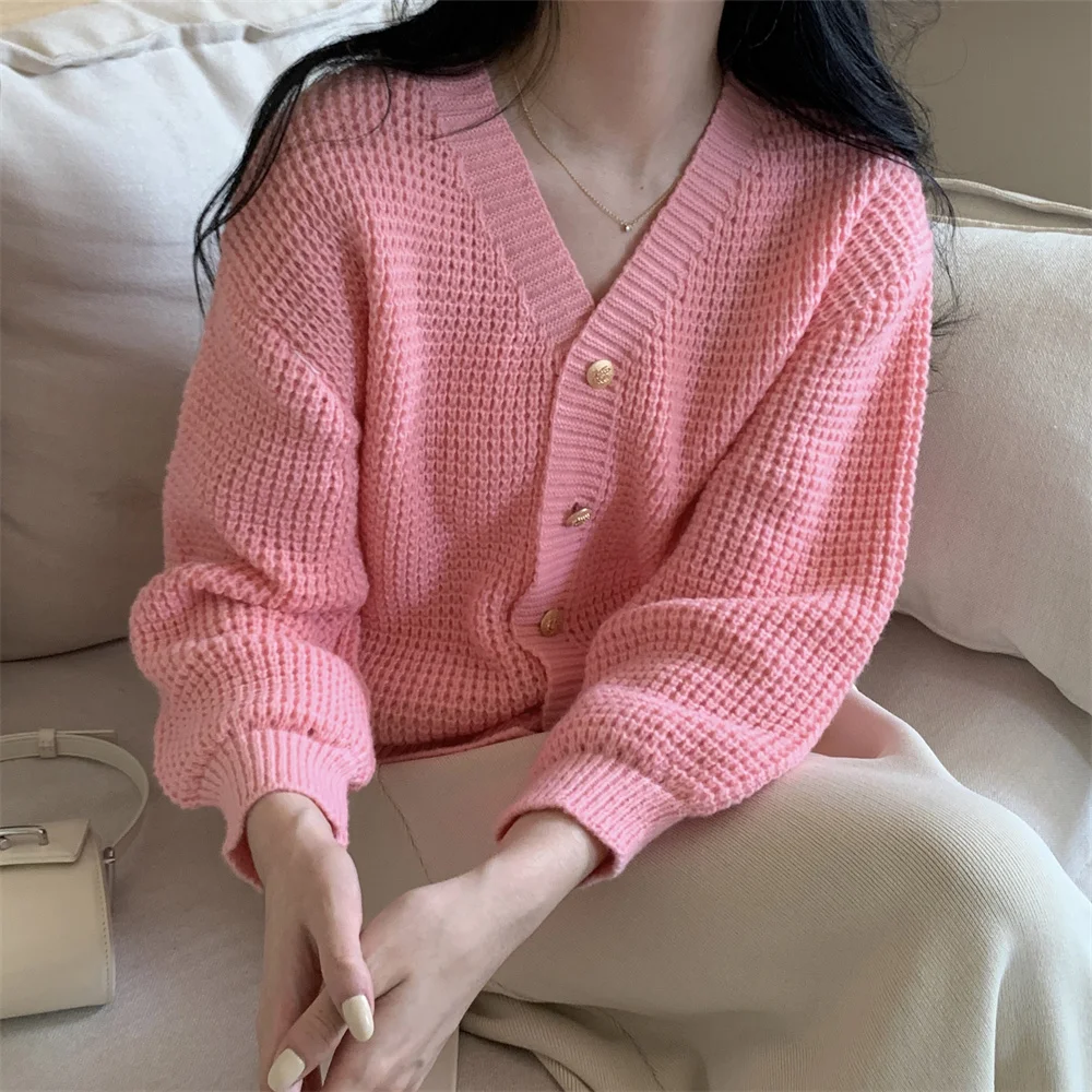 

Женский кардиган с V-образным вырезом Alien Kitty, однотонный Свободный Повседневный приталенный трикотажный свитер в стиле ретро, осень 2022