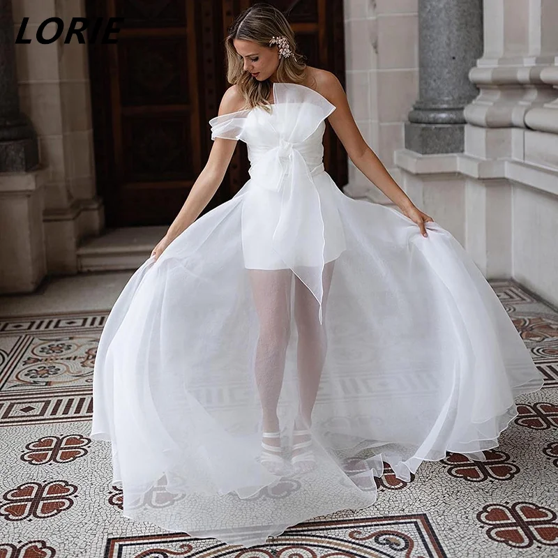 

LORIE One Shoulder Strapless Wedding Dresses Sleeveless Pleat Backless Bridal Gowns With Tulle Skirt Bride Dress Custom Size