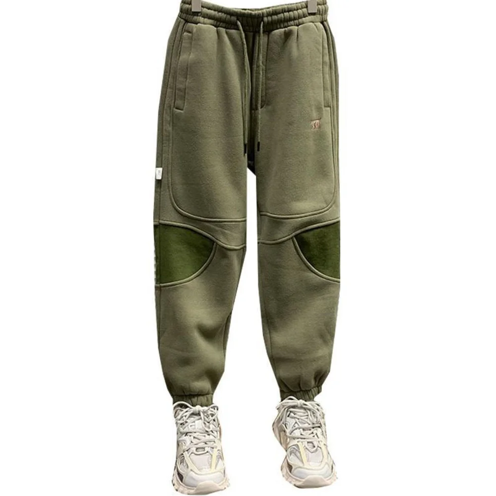 

Осенне-зимние прямые свободные повседневные брюки на лямках для мужчин, плюшевые теплые спортивные модные брюки