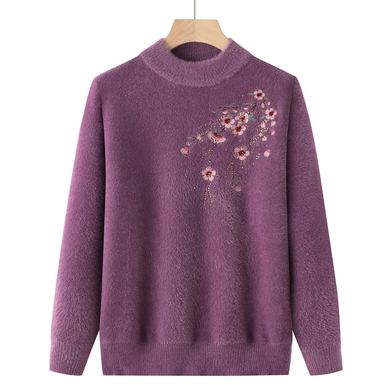 Женский зимний винтажный трикотажный свитер #2906 Теплый среднего возраста с