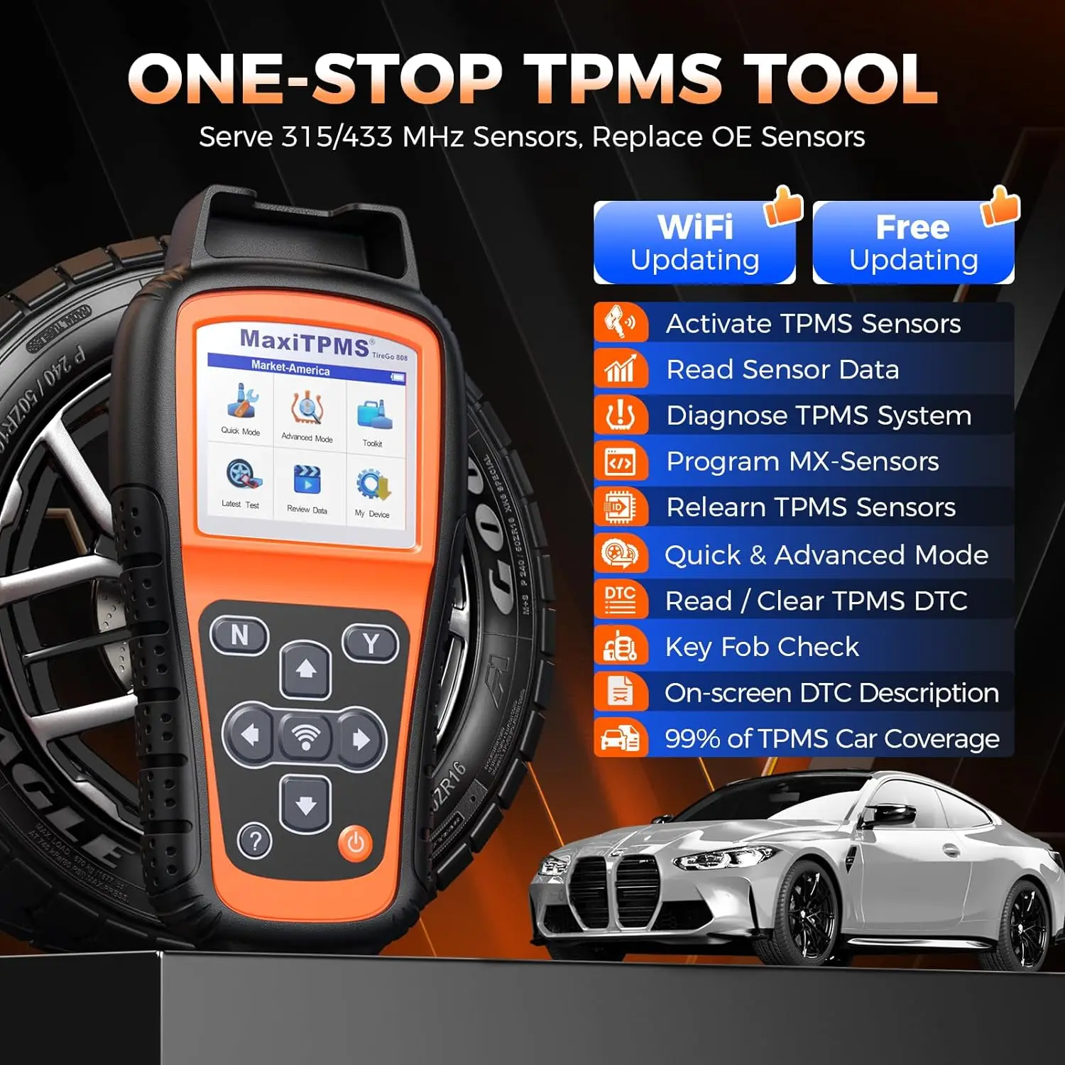 Инструмент для программирования TPMS OTOFIX TireGo808, инструмент для перепрограммирования TPMS, активация всех датчиков, программирование MX-Sensor 315433 МГц, мониторинг давления в шинах (art.: 3920db37e784a) - 3920db37e784a