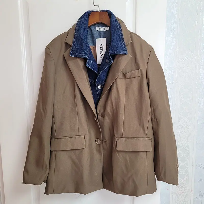 Ковбойский лоскутный пиджак из двух предметов весна-осень 2023 женский новый