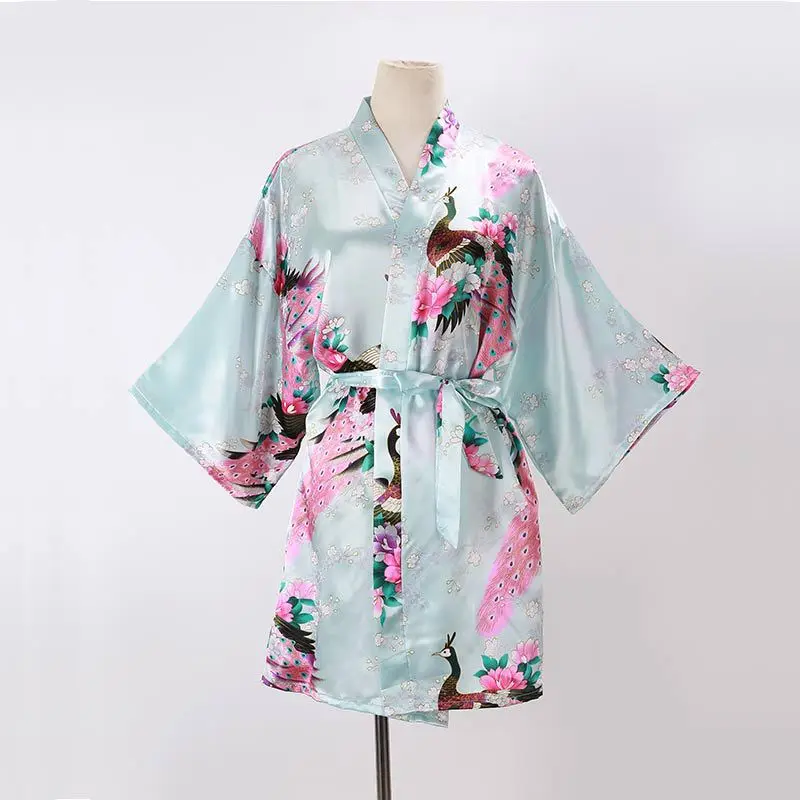 Халат-кимоно Женский атласный с V-образным вырезом и рукавом до локтя |