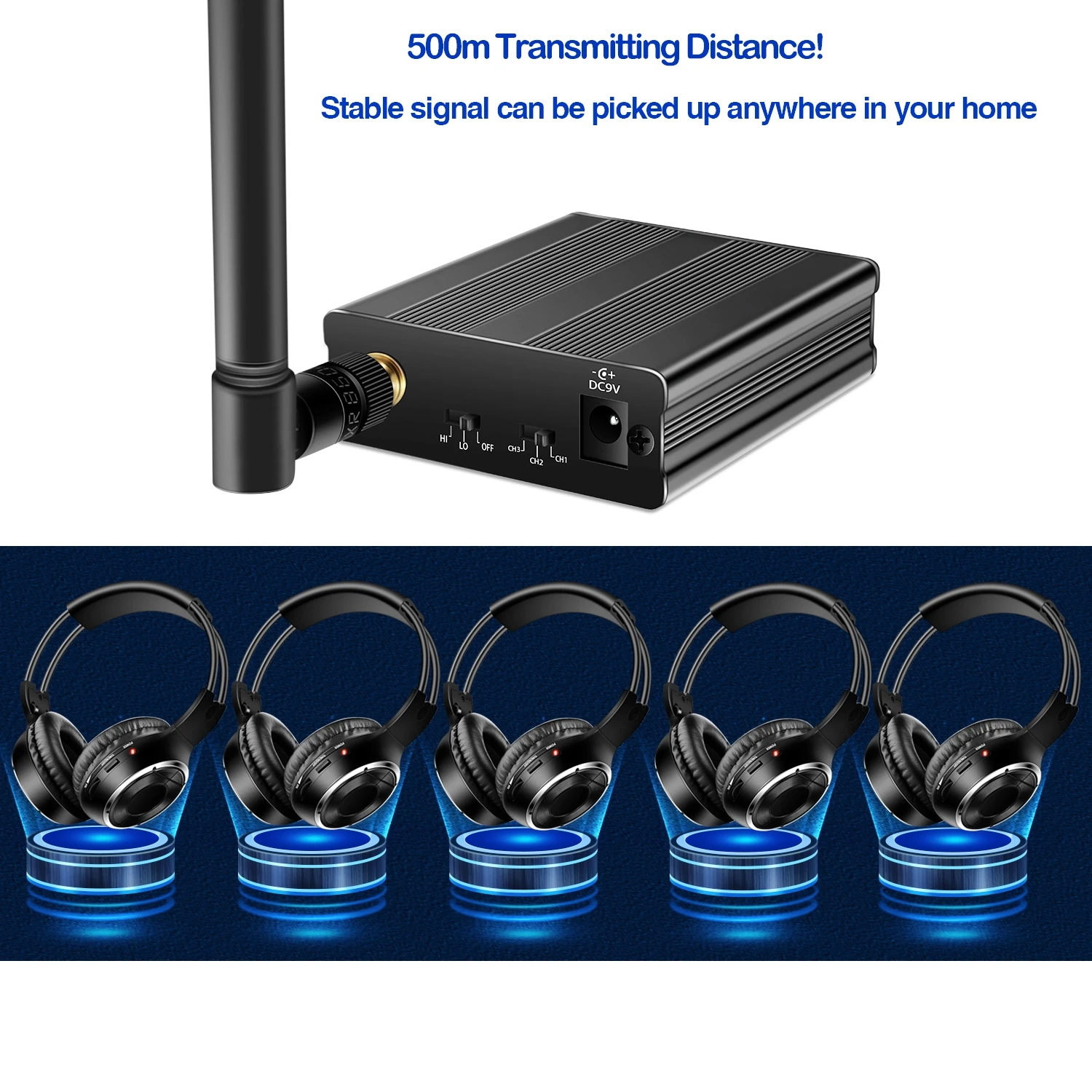 Беспроводные Bluetooth-наушники 500 м 3-канальные 50 складных наушников + передатчики 1/2/3