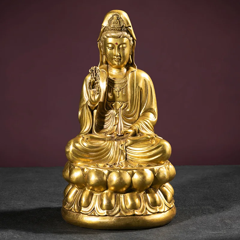 

Pure copper Guanyin Liu Ye Guanyin sitting lotus Guanyin large, medium and small brass 30CM statue Guanyin Bodhisattva