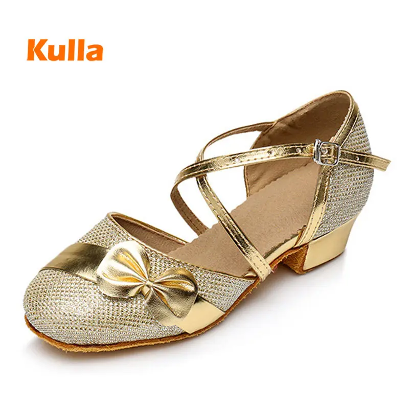 Children's Latin Dance Shoes Salsa Ladies Jazz Ballroom Gold Modern 3cm Low Heel Kids Girls Tango Shoe Flat Female Dancing Shoes