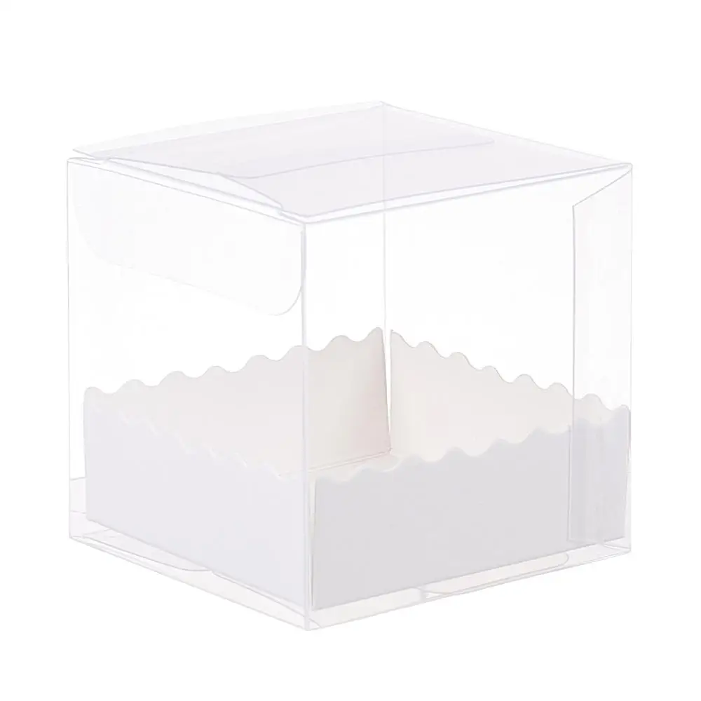1Set Plastic Clear Foldable PVC Box with Paper Pedestal Jewelry Storage Display Organizer Wedding Party Favors Gifts Packaging