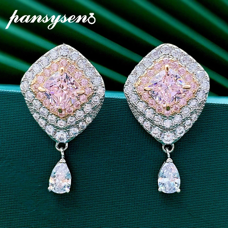 

PANSYSEN 100% 925 Sterling Silver 6MM Simulated Moissanite Sapphire Citrine Drop Earrings for Women Party Fine Jewelry Wholesale