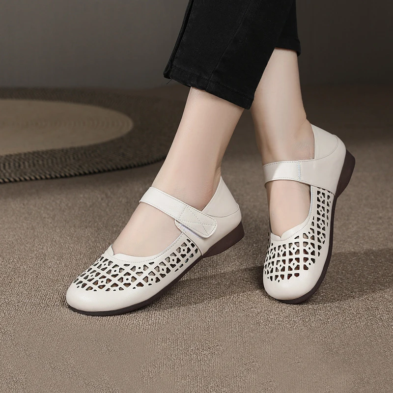 Сандалии женские из натуральной кожи босоножки на плоской подошве Нескользящие