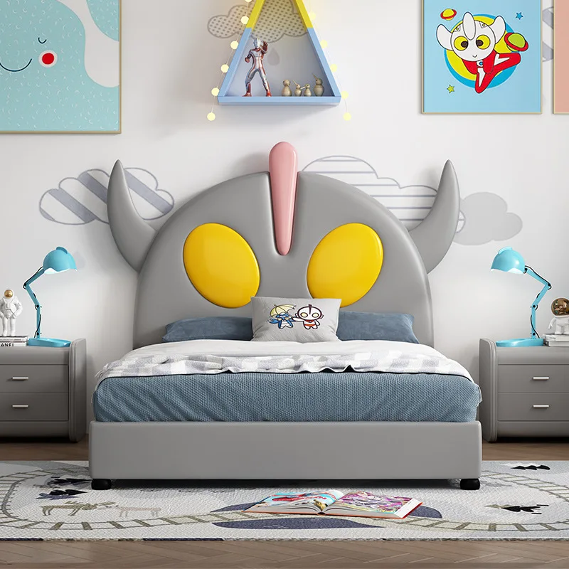 

Creative cartoon kids' bed boys' single bed teenagers' boys' bed light luxury net red leather bed bedroom kids' bed