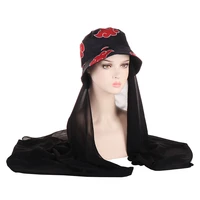 new high quality printed fisherman hat with chiffon scarf fashion pullover sunscreen outdoor sports womens scarf hat