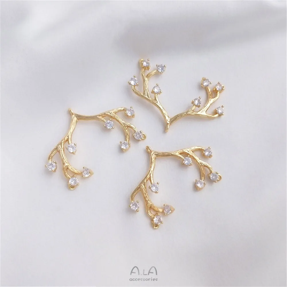 

14K copper bag genuine gold color twin-shaped zirconium antler pendant double pendant bracelet Diy necklace accessories