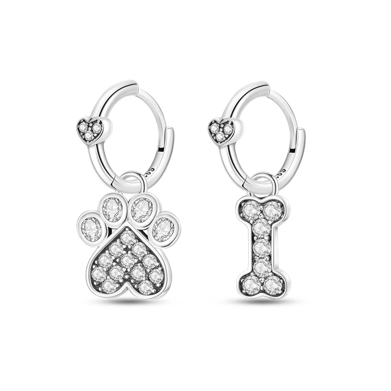 

Silver 925 Paw Cat Footprint & Bone Asymmetrical Drop Earrings Original Design Jewelry For Women Dangle Earrings brincos
