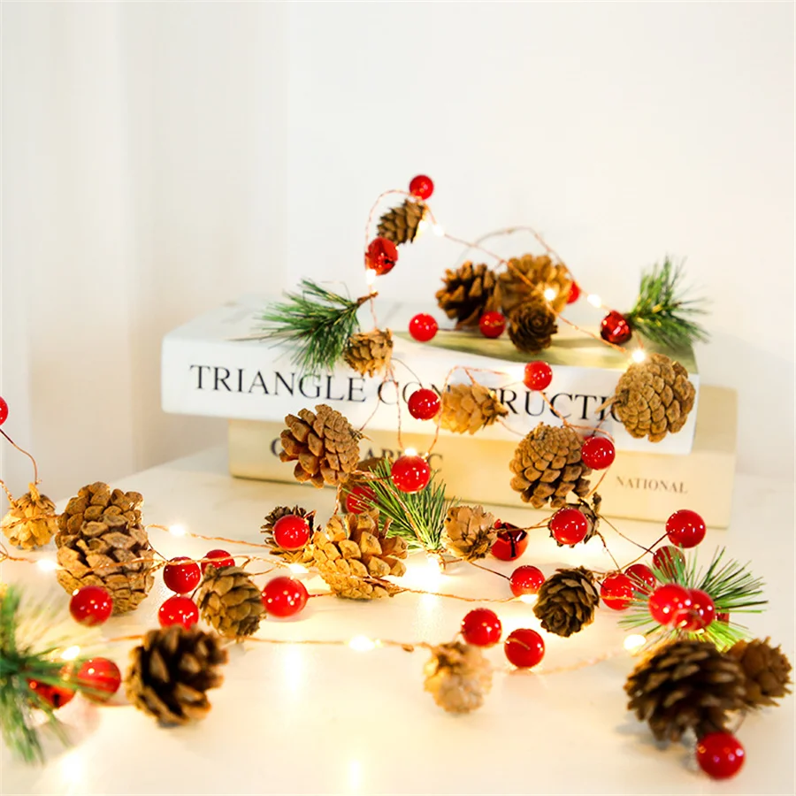 Tirvose 2M Christmas Garland String Lights Creative LED Pine Cone Copper Wire Fairy Lights for Home Party Wedding bedroom Decor