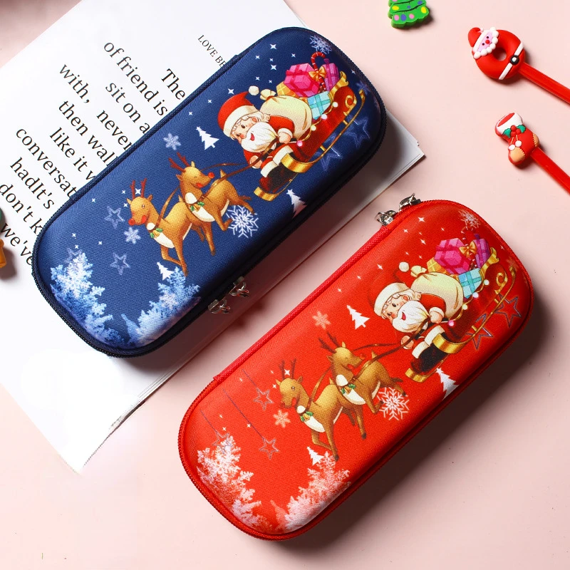 

2023 Merry Christmas Pencil Pouch Santa Claus Pen Bag Stationery Holder BoxStudent Cartoon Pen Case Children School Supplies