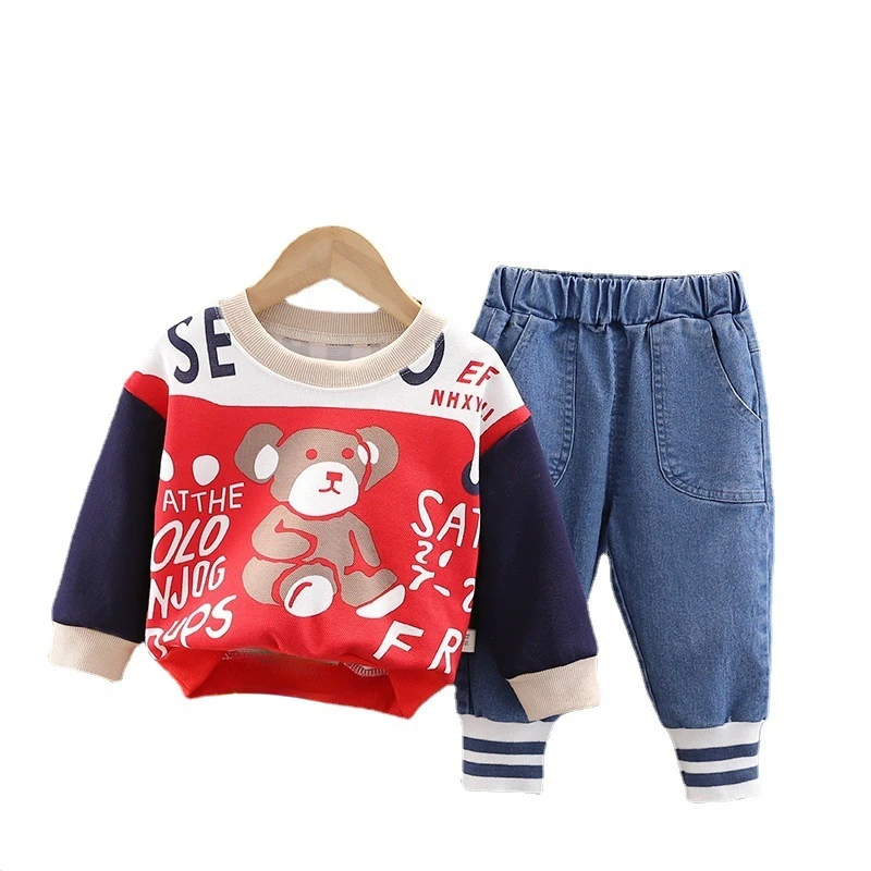 

Новинка, весенне-осенняя одежда для малышей, Повседневная футболка и штаны с мультяшным рисунком для мальчиков и девочек, спортивный костюм...