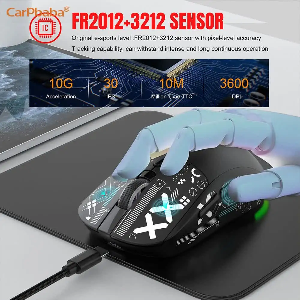 Фото HXSJ Q6T90 Проводная беспроводная игровая мышь с поддержкой Bluetooth 2.4G, новая модель, аккумулятор 650 мАч, 500 миллионов нажатий, до 3600 DPI, RGB-подсветка №2