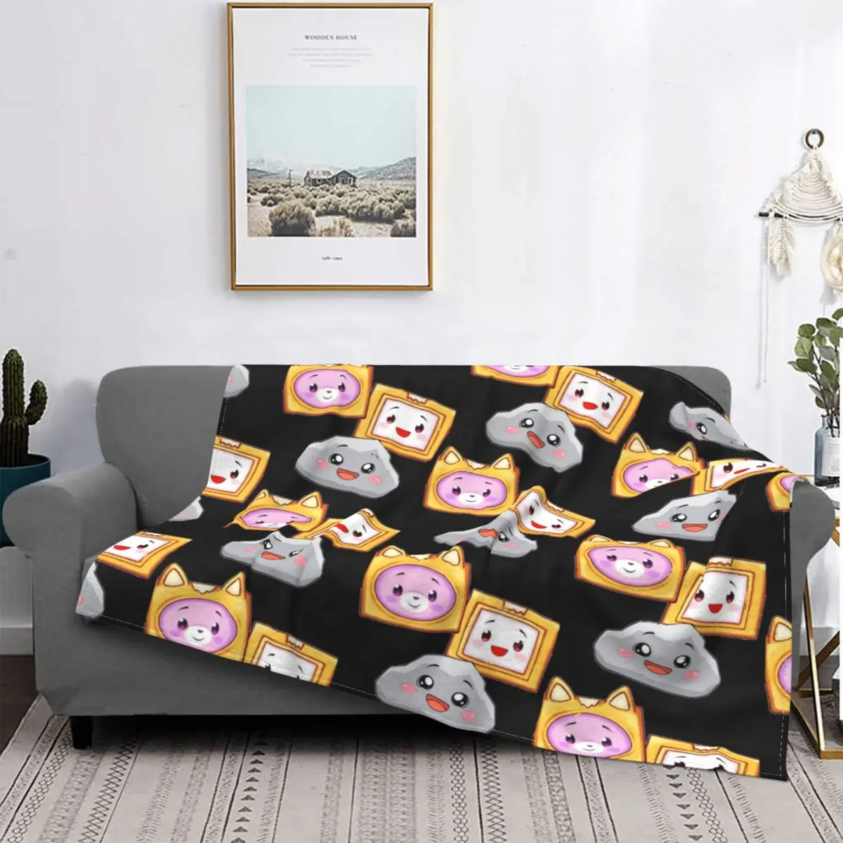 

Foxy And Boxy And Rocky Lankybox Blankets Fleece Textile Decor Breathable Warm Throw Blanket for Home Outdoor Quilt