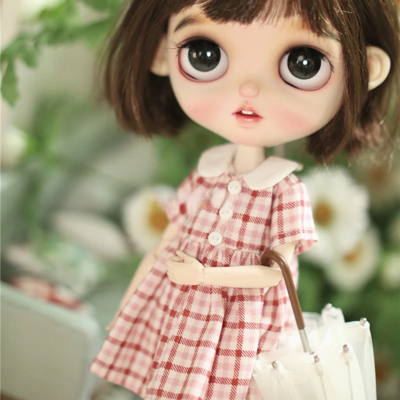 

1 шт., шарнирная кукла Blyth 1/6, милое клетчатое платье для куклы Blyth Licca Azone OB24, аксессуары для куклы, игрушка, подарок для девочки