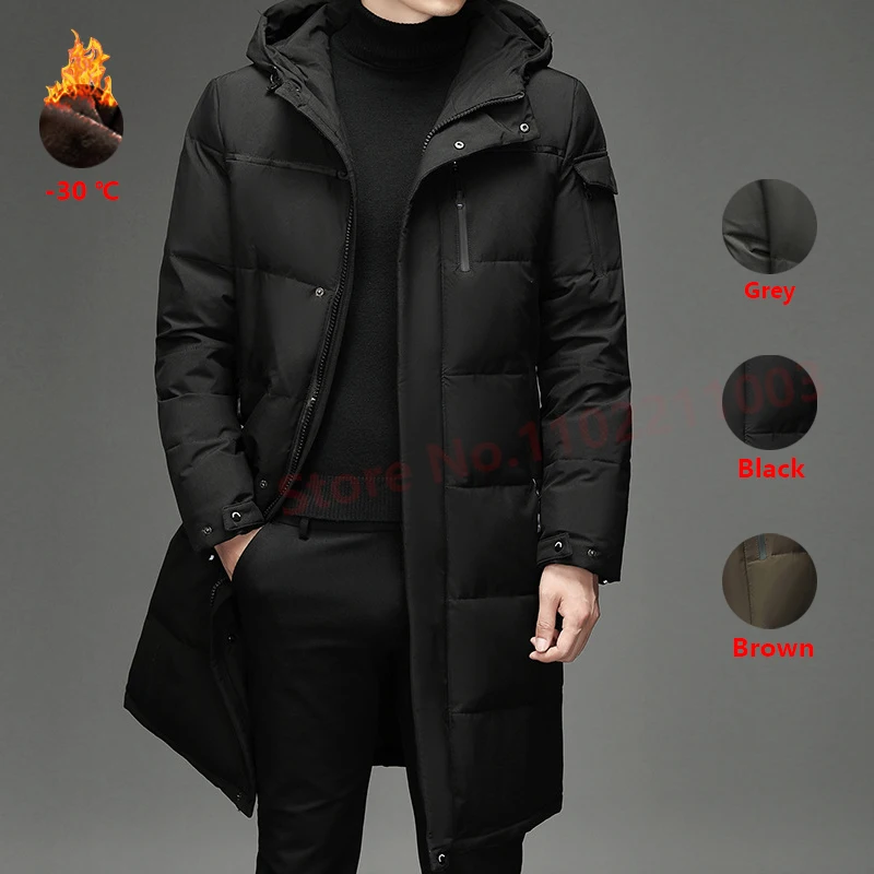 -30 Degree Winter Down Jacket Men's Thick Over The Knee Down Coat Men Hooded Warm Cotton Padded Jacket Male Long Casual Overcoat