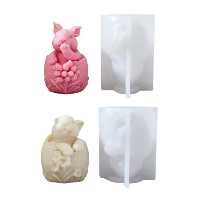 

E0BF Flower Easter Egg Rabbit Mould Handmade Wax Soap Molds for Decorations