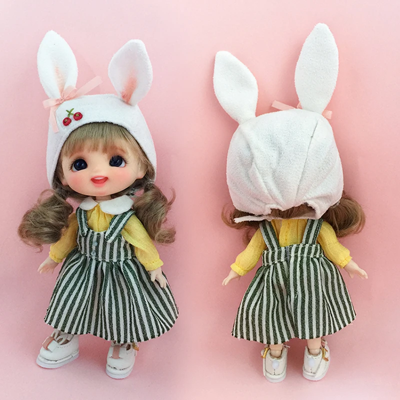 

D04-A197 children handmade toy 1:12 ob11 GSC pd9 doll Accessories Long sleeve shirt Yellow Lapel Striped Skirt