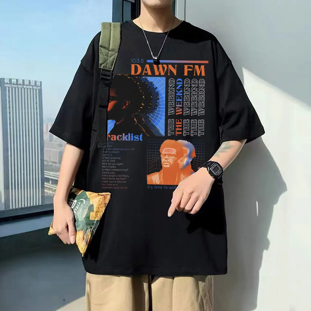 

Awesome The Weeknd Dawn FM Tracklist Graphic Tshirt Man Hip Hop Sweat T-shirts Men Women Fashion New Summer Black Cotton T Shirt