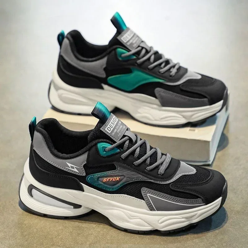 Мужские повседневные кроссовки модные спортивные с дышащей сеткой на толстой