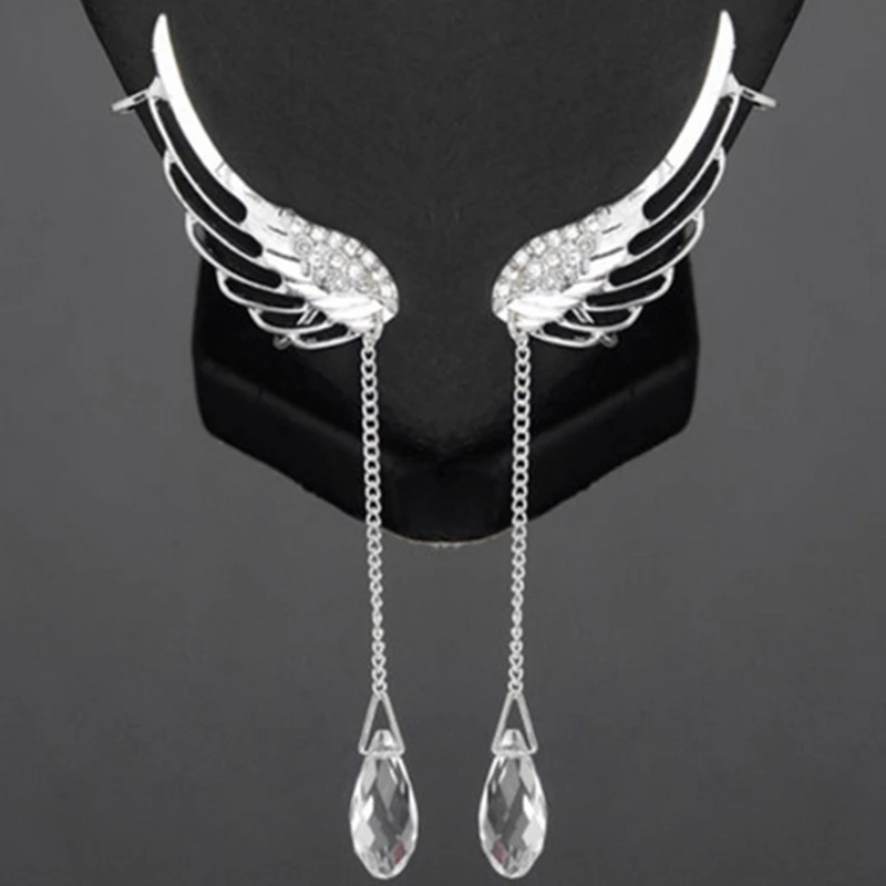 Новые посеребренные серьги-гвоздики в виде ангельских крыльев со стразами для