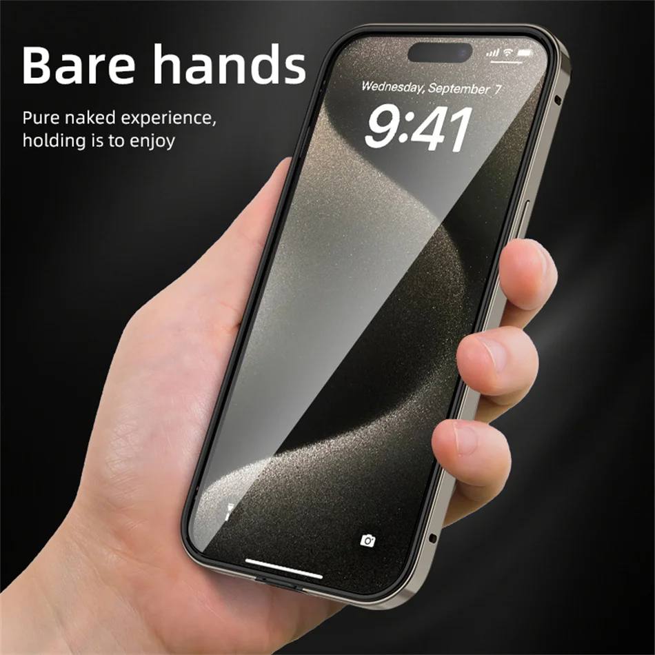 Фото Для iPhone 16, 15, 14, Plus, 13, 12, 11 Pro Max, чехол титанового цвета, мягкий силиконовый противоударный бампер, роскошная алюминиевая рамка Meatl с изображением Hybird №5