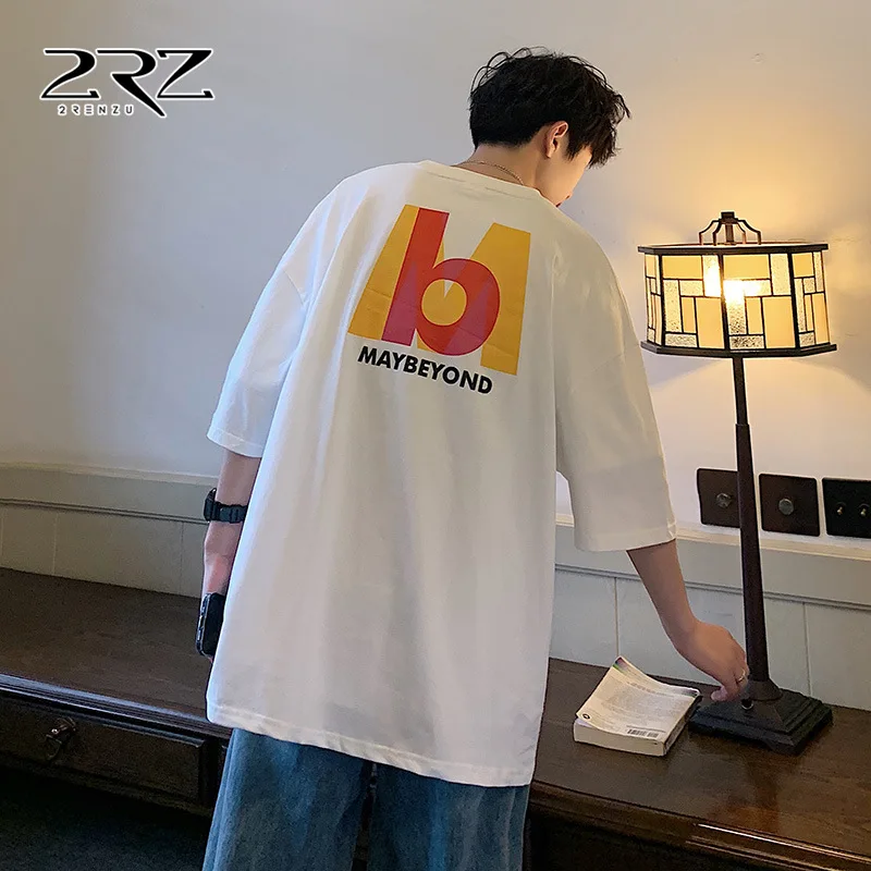 

Men's T-shirt heavy cotton loose five-quarter sleeve undershirt student summer half sleeve t-shirt