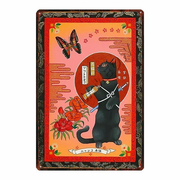 

Vintage Japanese Samurai Cat Tattoo Metal Tin Sign Animal Pet Shabby Chic Wall Poster 20x30cm Poster Metal Plaque Metal Painting