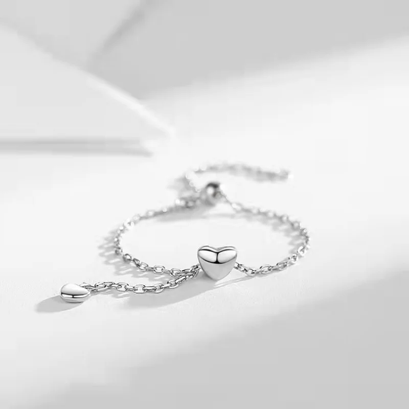 Fashion Simple Heart Adjustable Silver Chain Pendant Ring Women's Romantic Round Geometric Ring Female Girl Finger Jewelry