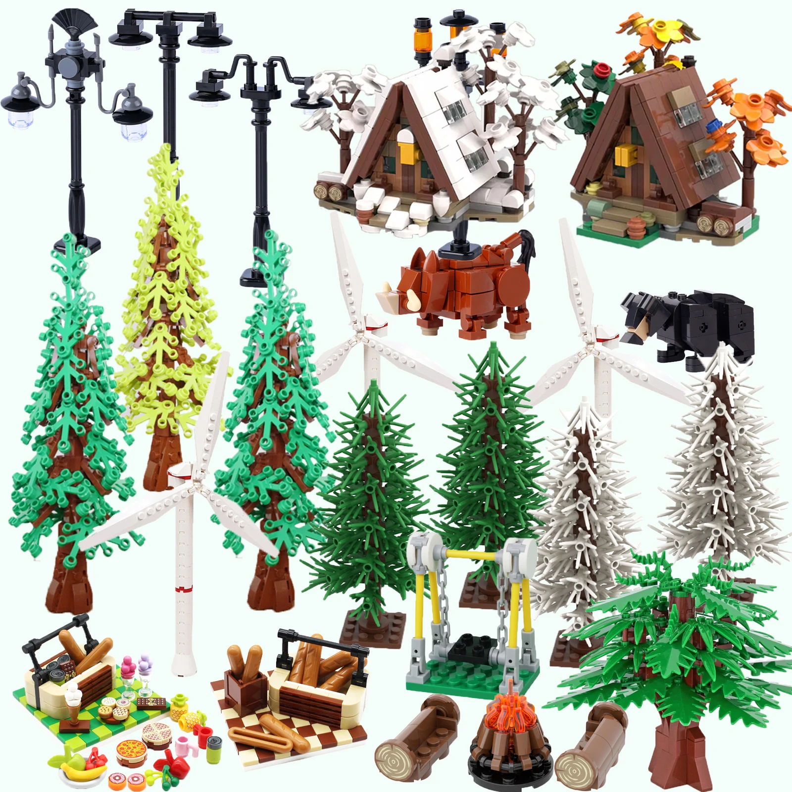 Фото Город DIY Набор деревьев Строительные блоки MOC Лесное растение Дерево Ветряная мельница Натуральный город Вид на улицу Парк Качели Пикник Сборка кирпичей Игрушки №1