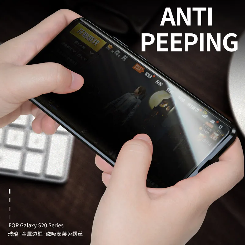 Anti Peeping Magnetic Metal Case For Samsung Galaxy S21 S22 Plus UItra Double Sided Glass Privacy Cover