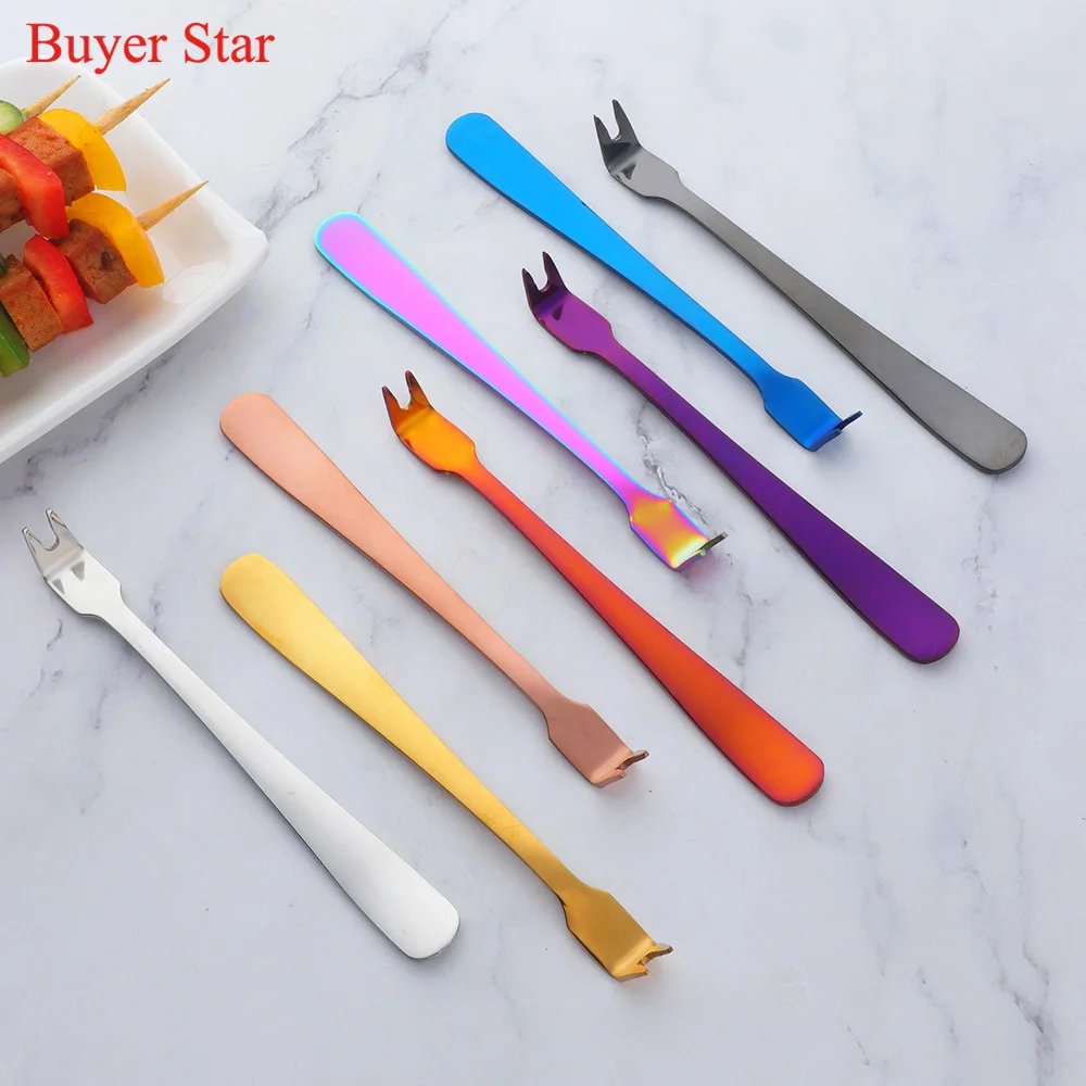 2Pcs Gold Meat Fork Stainless steel Dinnerware forks Seafood Picker Kitchen BBQ Serving Tools for Dessert Salad Customized Logo